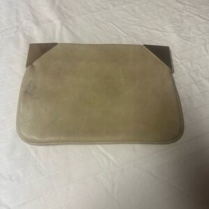 Beige Leather Clutch with Metal Accents